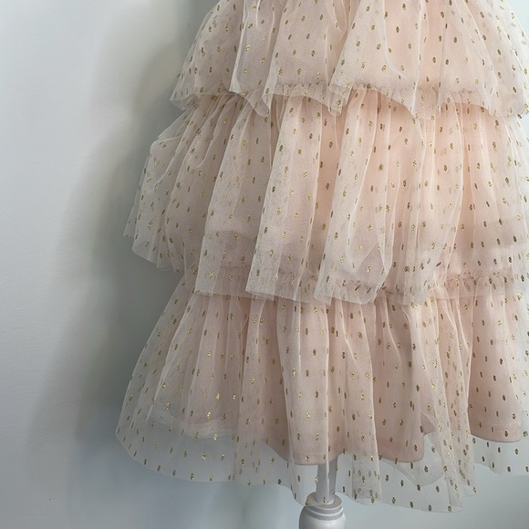 Lulu’s Blush Pink with Gold Dots Tiered Sleeveless Tulle Mini Dress. Size Small - Picture 4 of 12